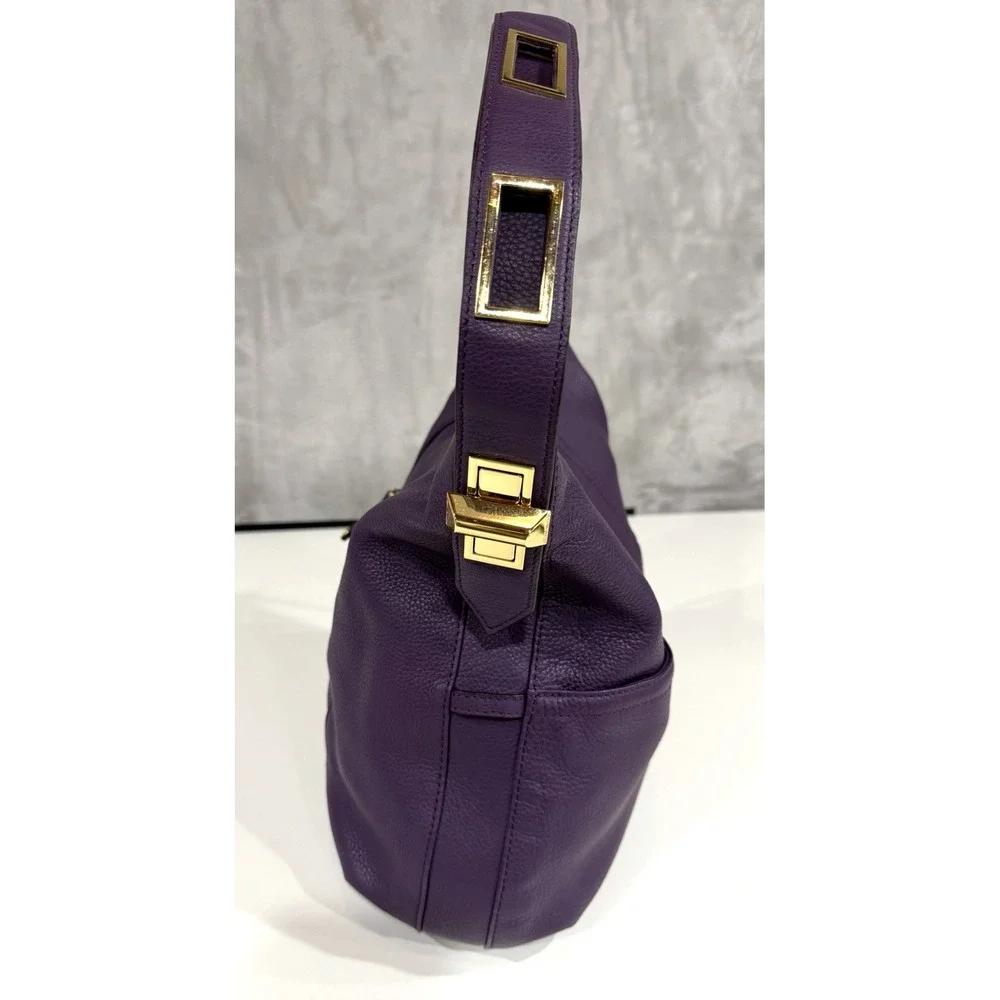 Tignanello Purple Leather Hobo Bag Slouchy Shoulder Purse Gold Hardware Y2K